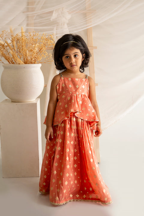 Peach Chanderi Lehenga Set