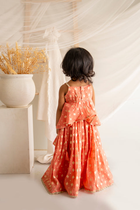 Peach Chanderi Lehenga Set