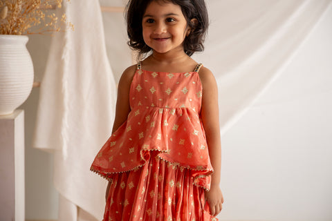 Peach Chanderi Lehenga Set