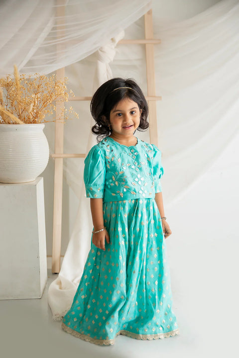 Blue Organza Booti Kurta  & Silk Chanderi Sky Blue Lehanga
