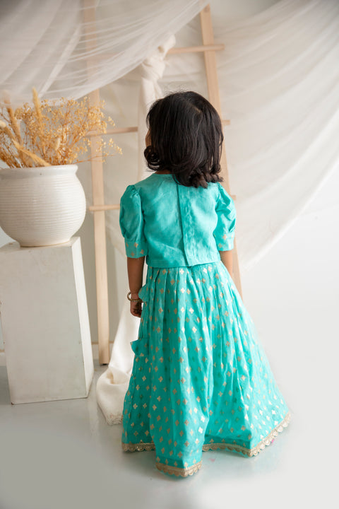 Silk Chanderi Sky Blue Lehanga Set