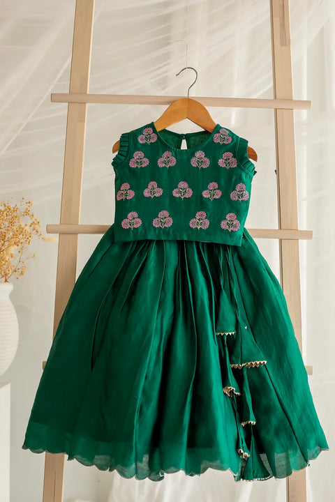 Boys Green Kurta Pajama & Green Chanderi Silk Lehenga