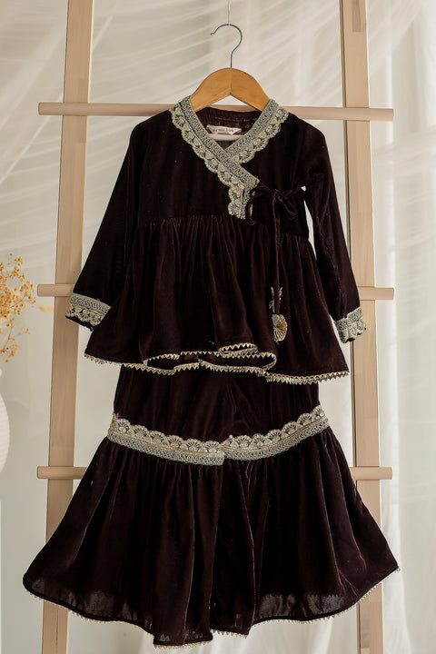 Brown Velvet Sharara set