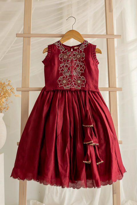 Maroon Kurta Pajama &  Maroon Chanderi Silk Lehenga