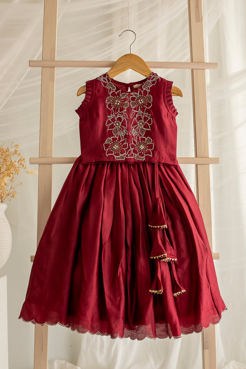 Maroon Chanderi Silk Lehenga