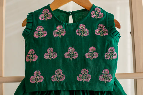 Green Chanderi Silk Lehenga