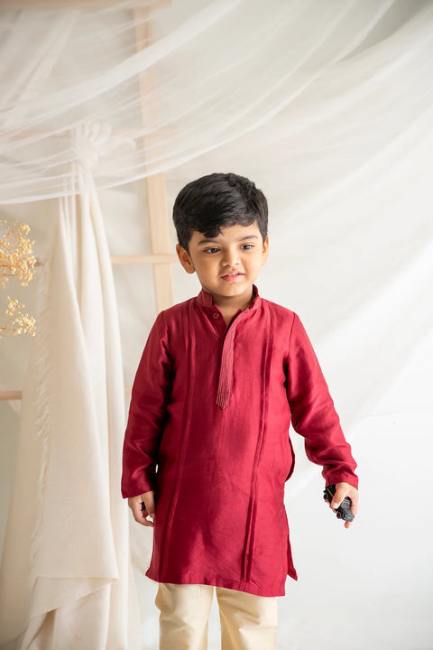 Maroon Kurta Pajama &  Maroon Chanderi Silk Lehenga