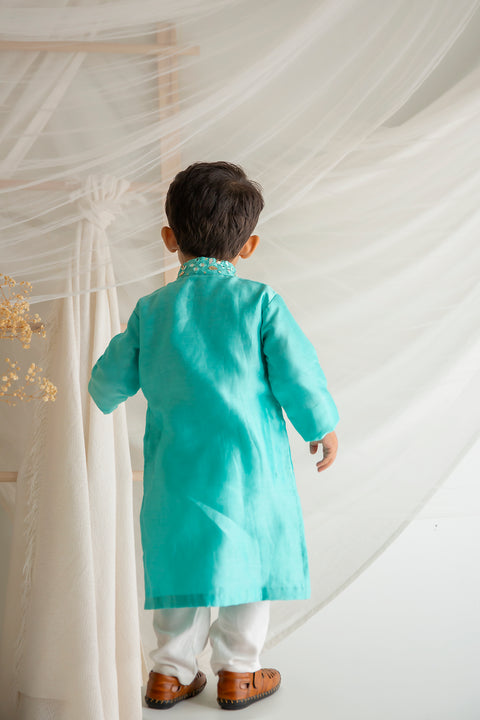 Blue Organza Booti Kurta Set