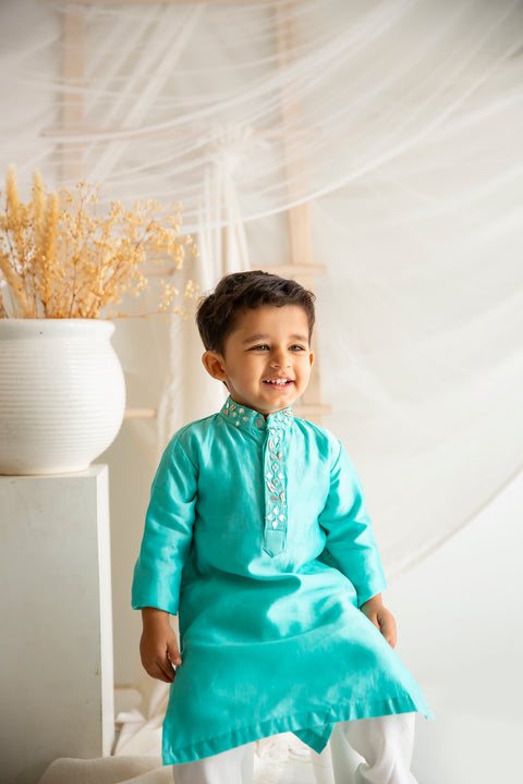 Blue Organza Booti Kurta Set