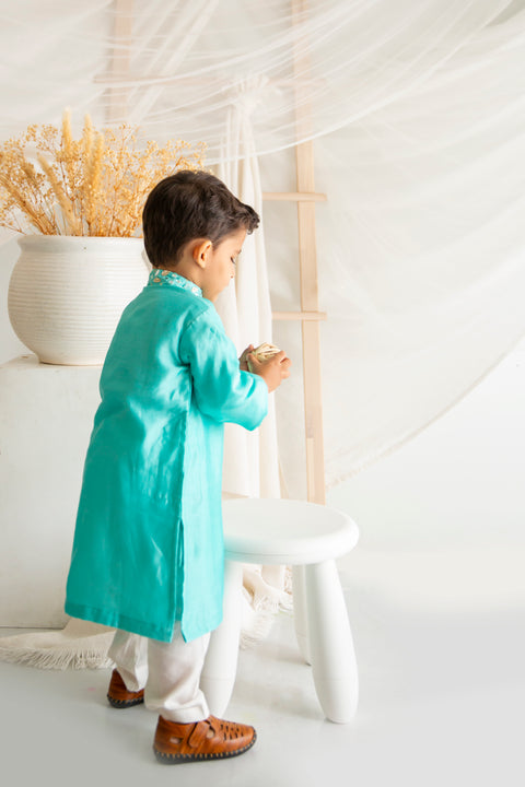 Blue Organza Booti Kurta Set
