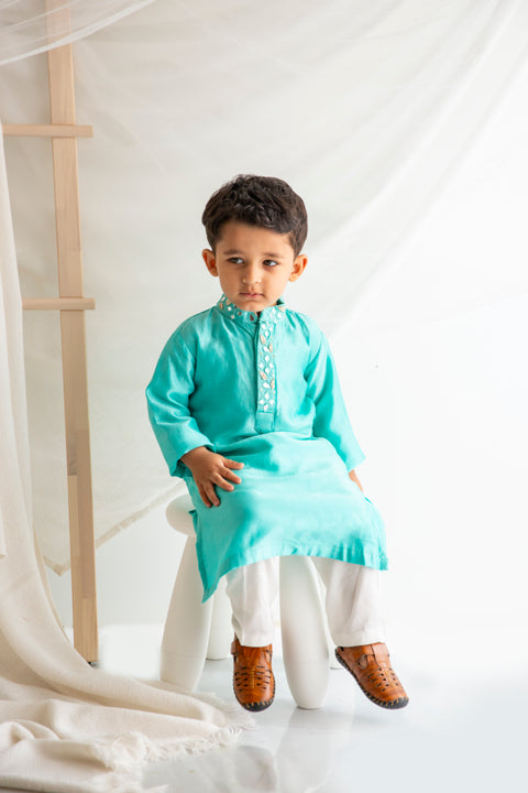 Blue Organza Booti Kurta Set